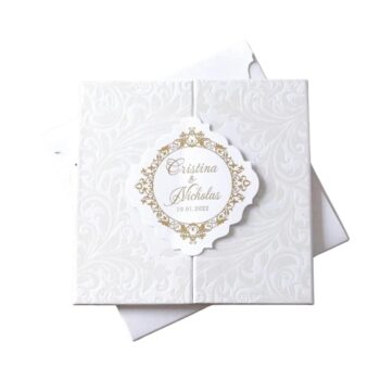 Tarjeta personalizada de aniversario de boda en cartulina blanca perlada