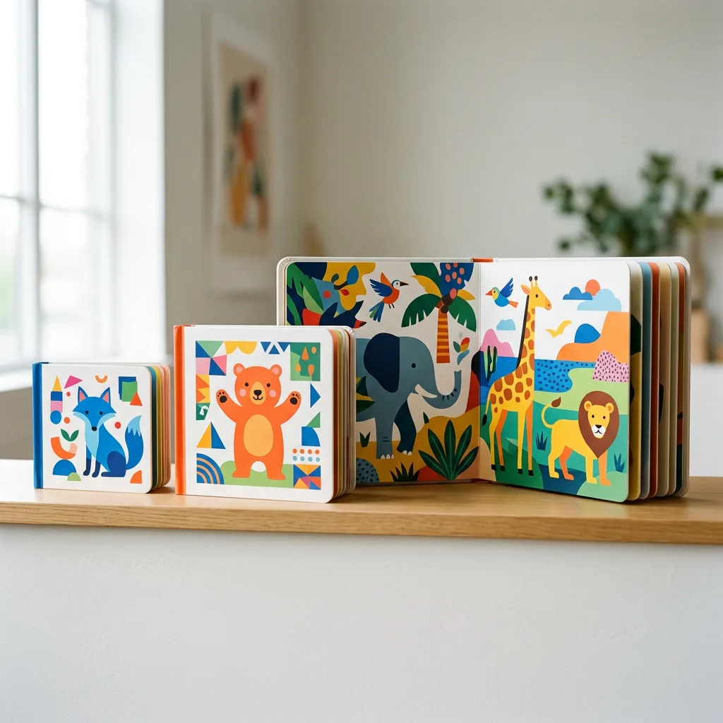 Small, medium and large square board book sizes displayed together
