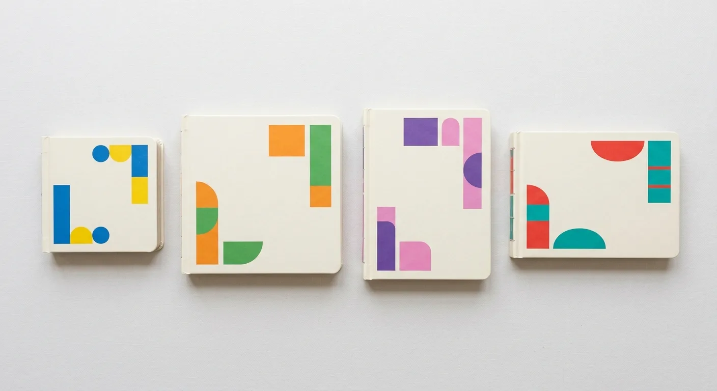 Comparison of square, portrait and landscape board book formats