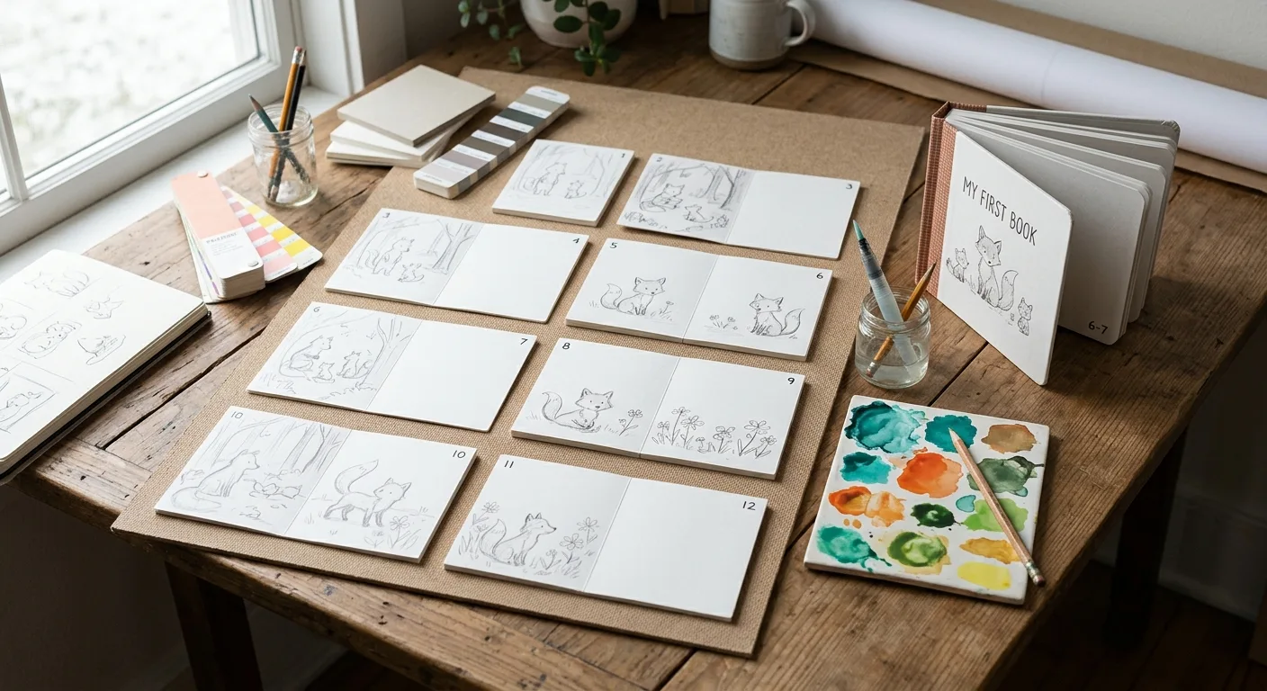 Storyboard and dummy used to plan a board book page count