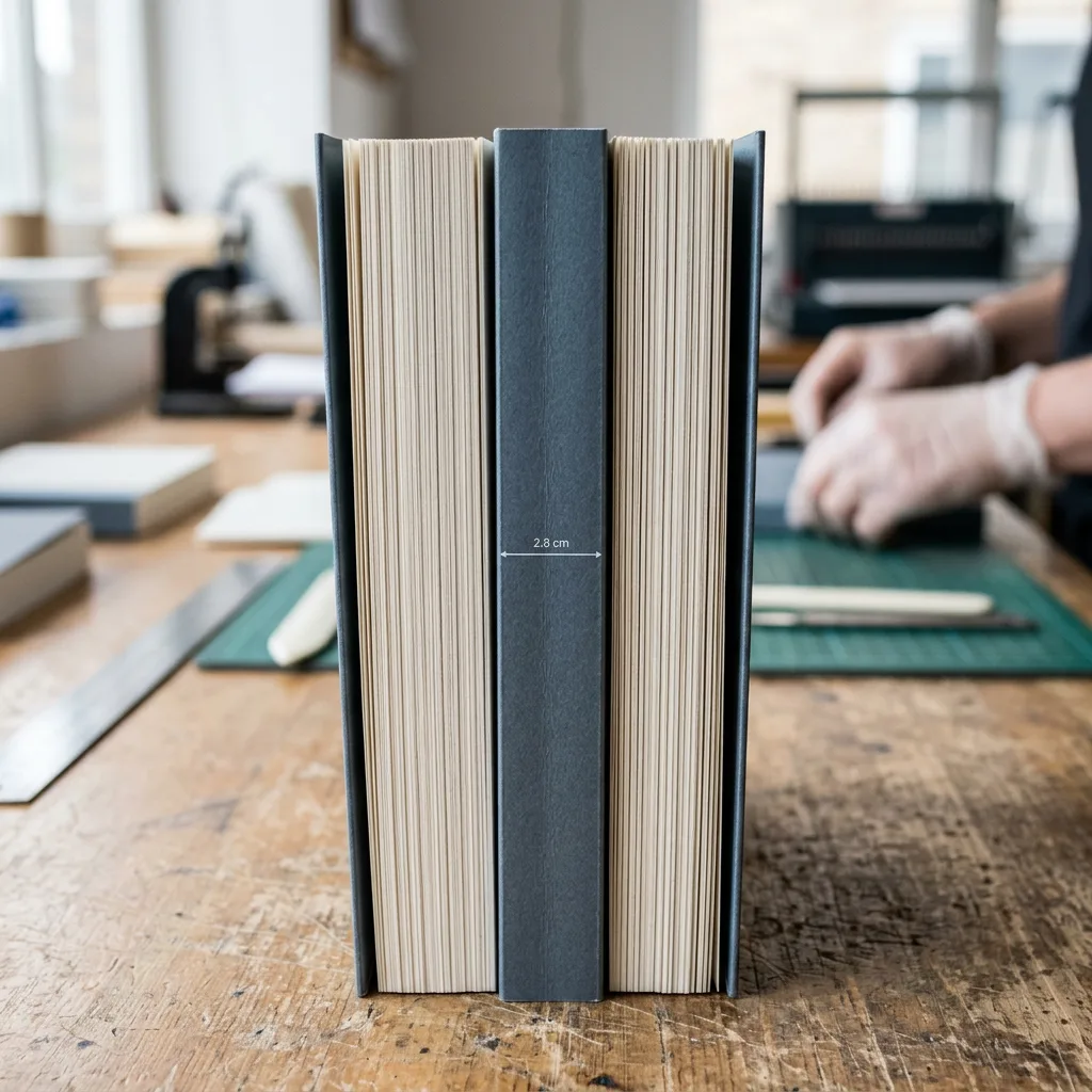 Perfect bound book showing the measured spine width