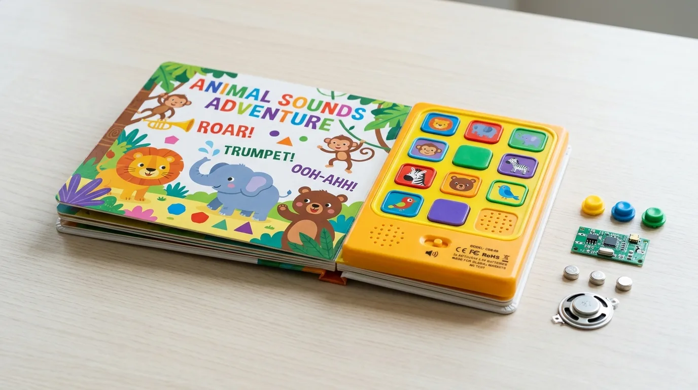 Custom children’s sound board book with integrated sound buttons