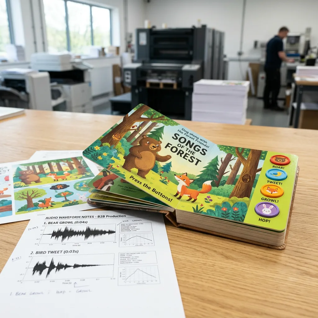 Children's sound book with artwork and audio planning materials for print file setup