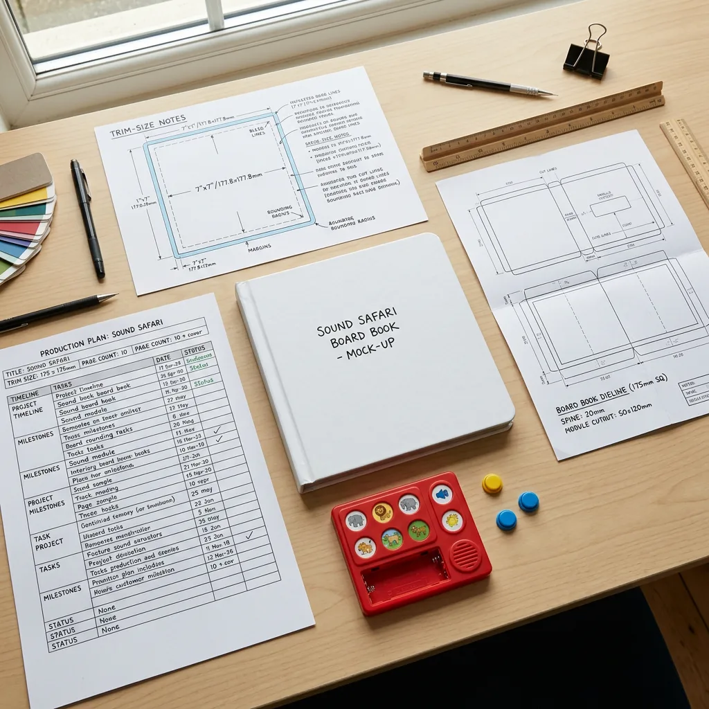 Planning materials for a custom children's sound book project