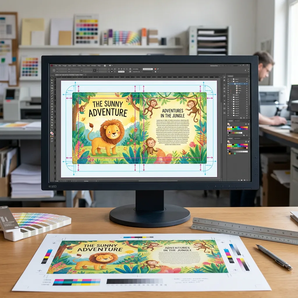 Children's sound book artwork prepared with dieline and safe margins