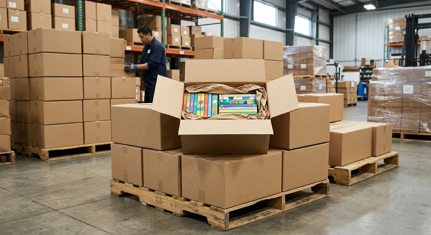 Custom board books packed in export cartons for a bulk printing order