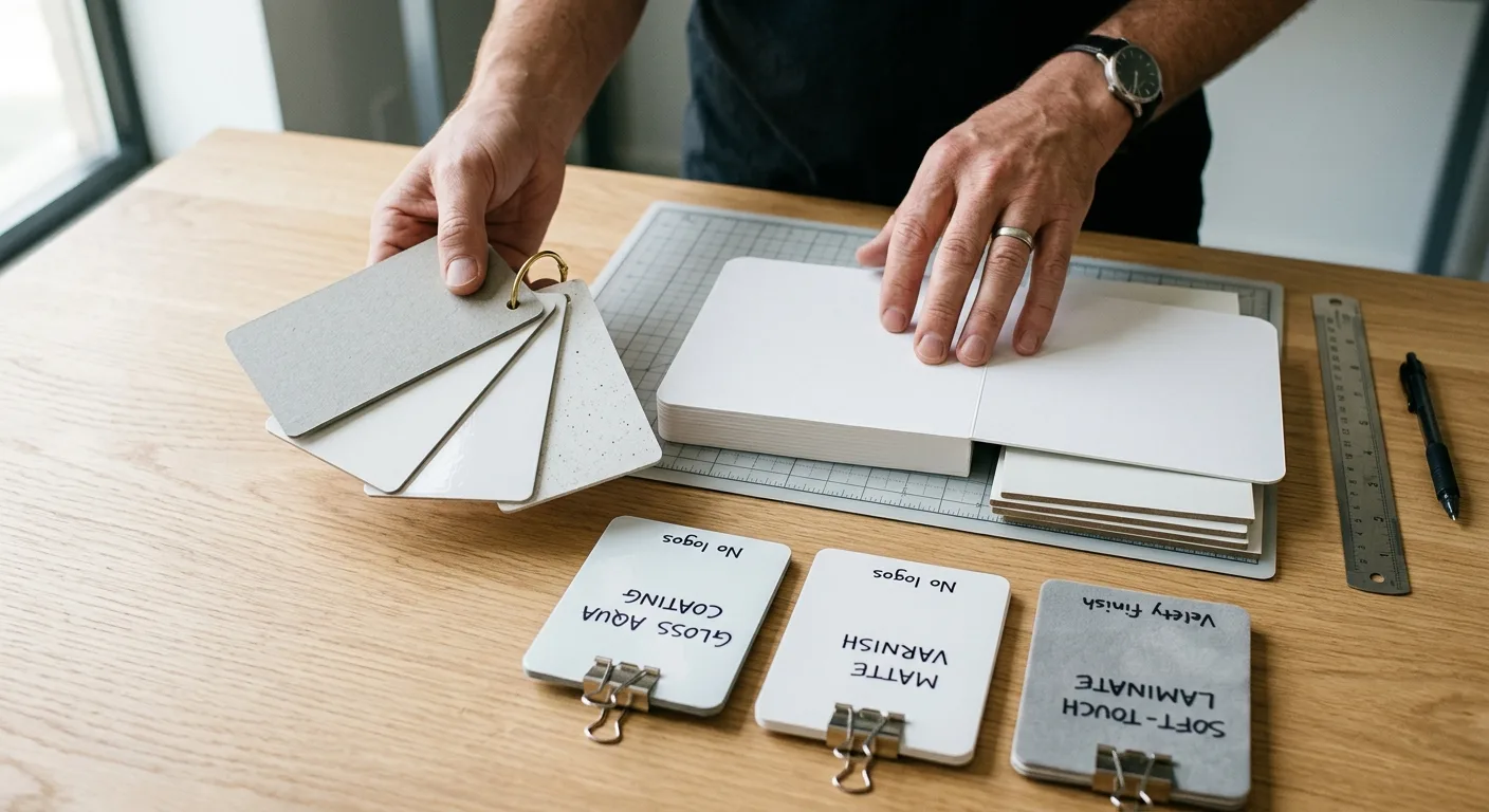 Buyer reviewing board book material and finishing samples