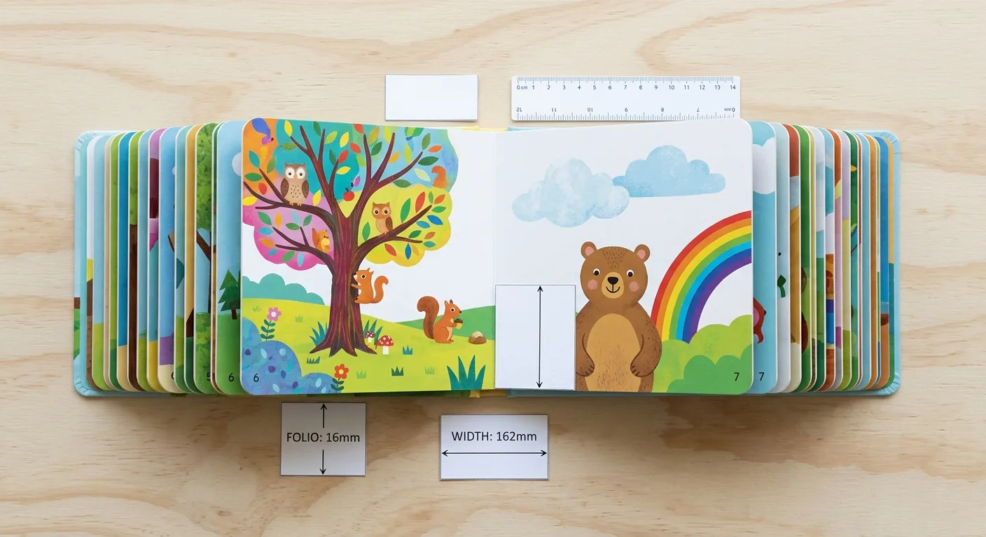 Open board book showing physical leaves and a two-page spread