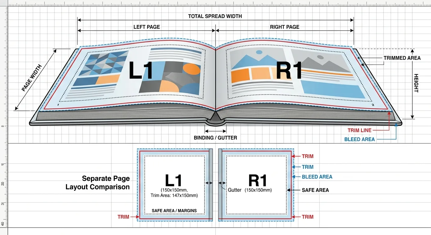 Board book single pages and two-page spread layout