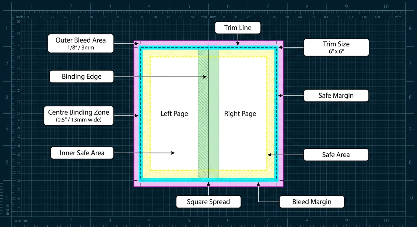 Diagram showing board book bleed, trim and safe area