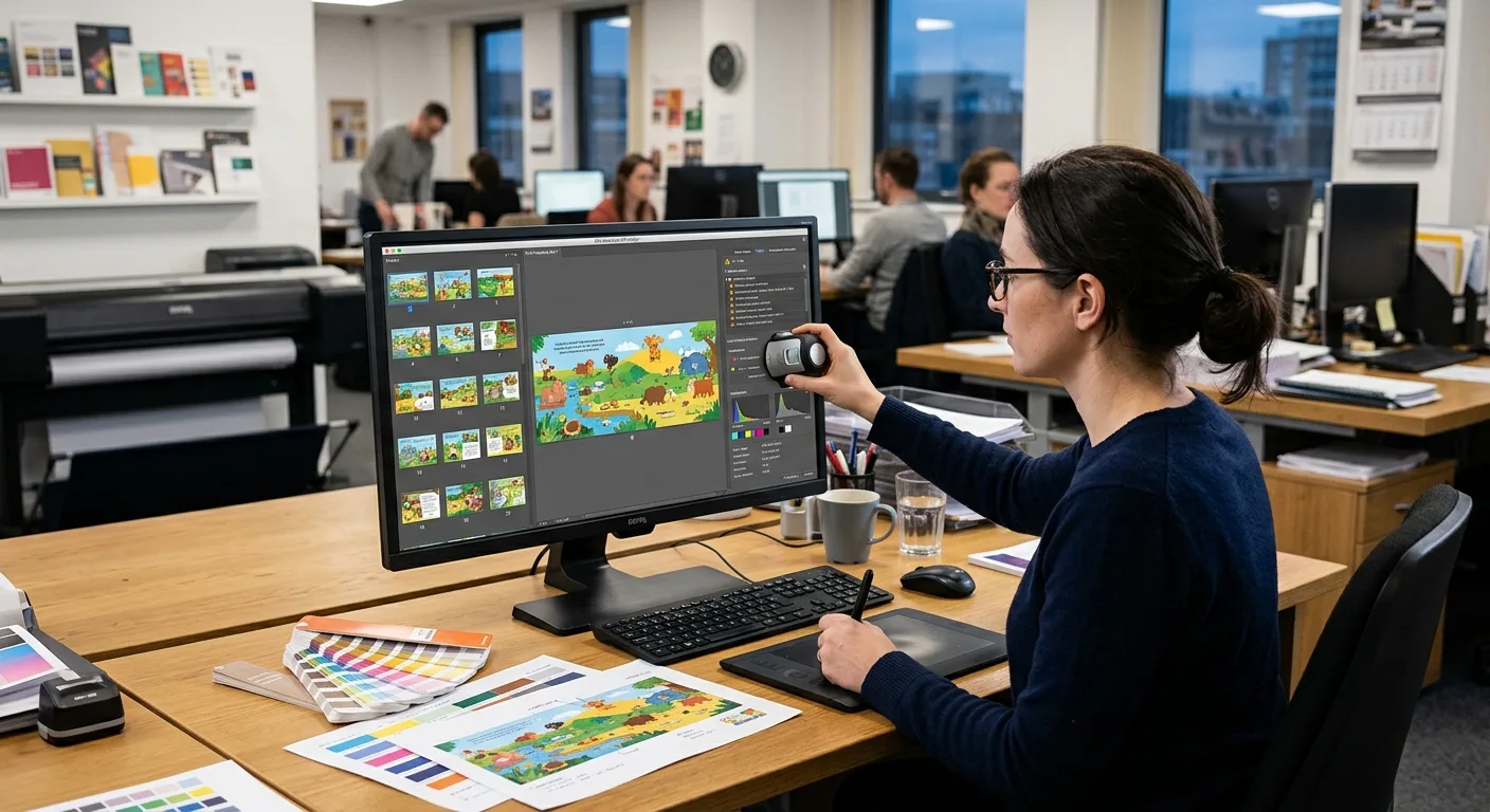 Designer checking a print-ready board book PDF