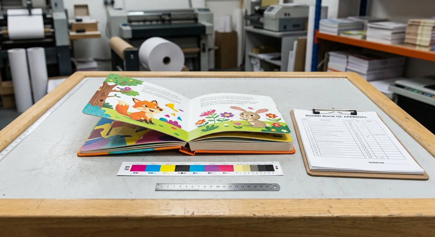 Physical board book proof being checked before production
