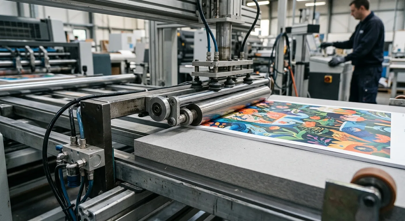 Printed sheets being mounted to rigid board