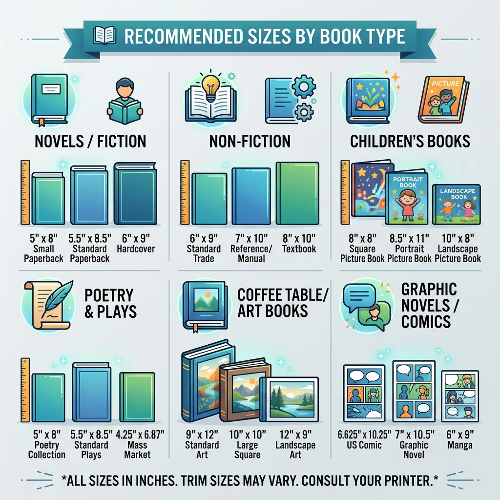 Recommended sizes by book type