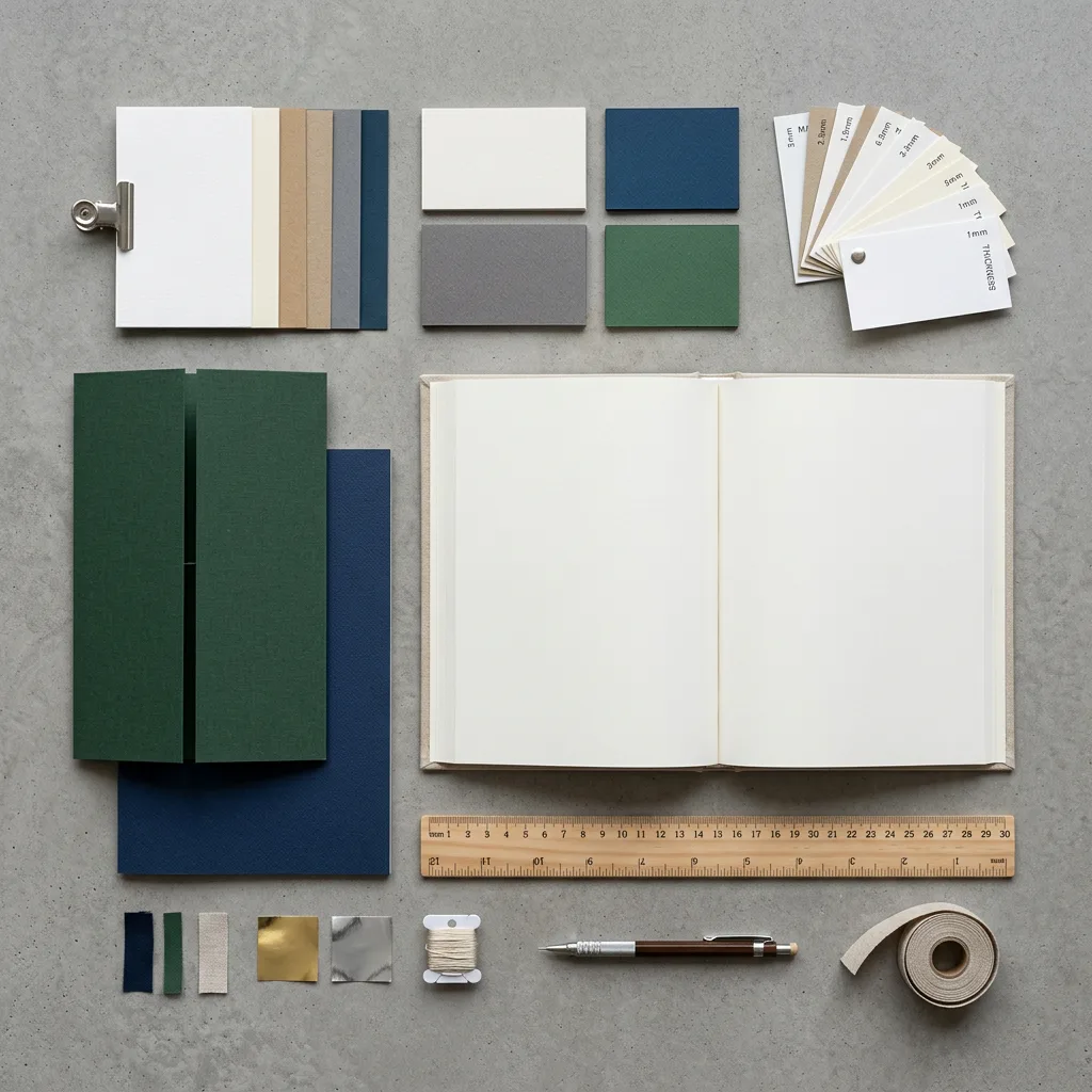 Book printing materials for preparing a binding specification