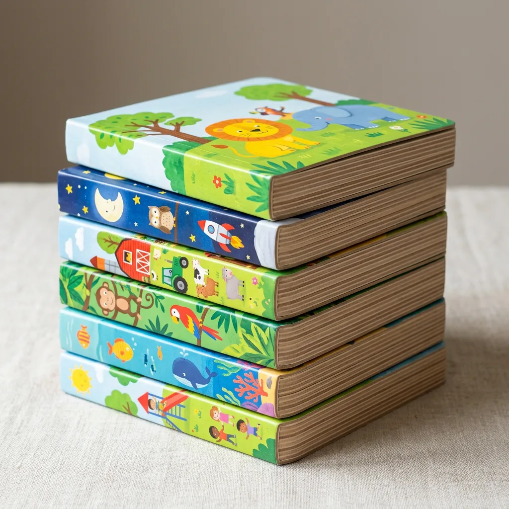 Stacked board books showing rounded corners and smooth edges