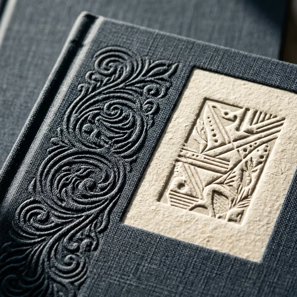 Raised embossing and recessed debossing on hardcover covers