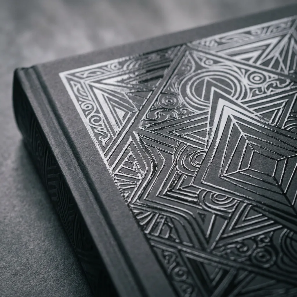Glossy spot UV details contrasting with a matte hardcover cover