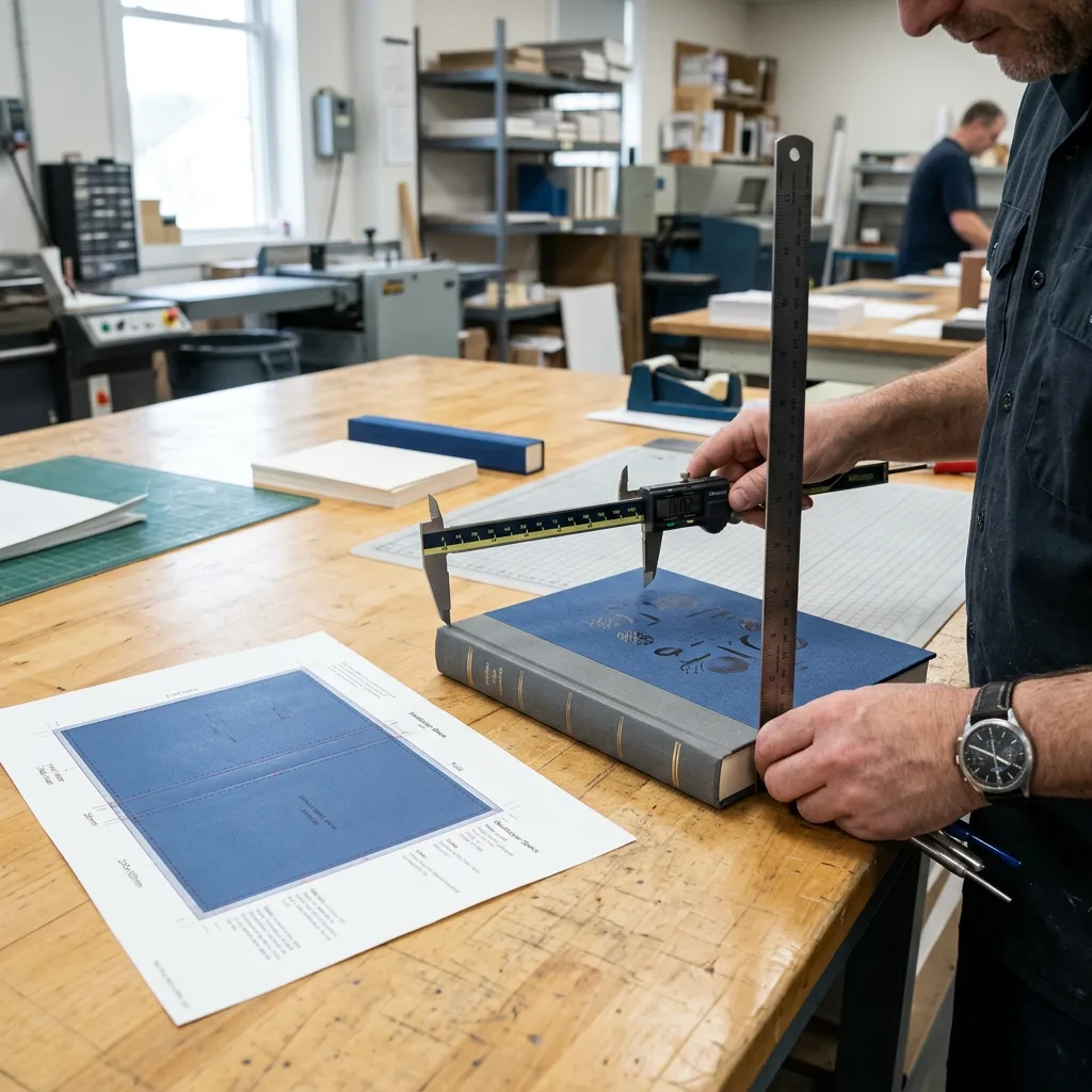 Measuring the spine and board dimensions for a hardcover book cover