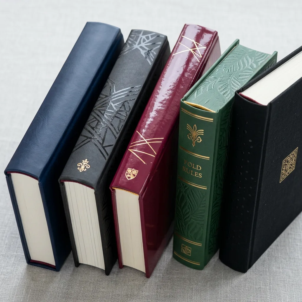 Examples of hardcover book cover finishing options