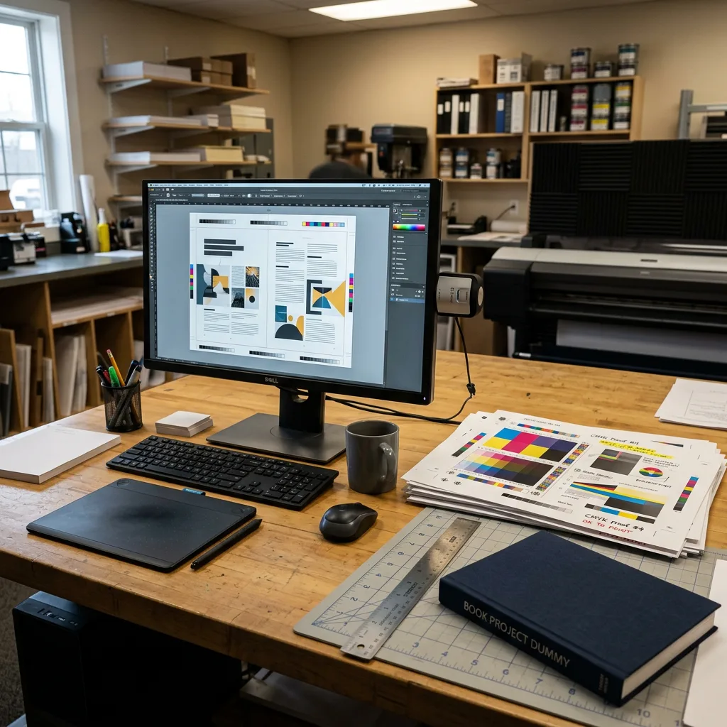 Book printing proof and prepress file review workspace