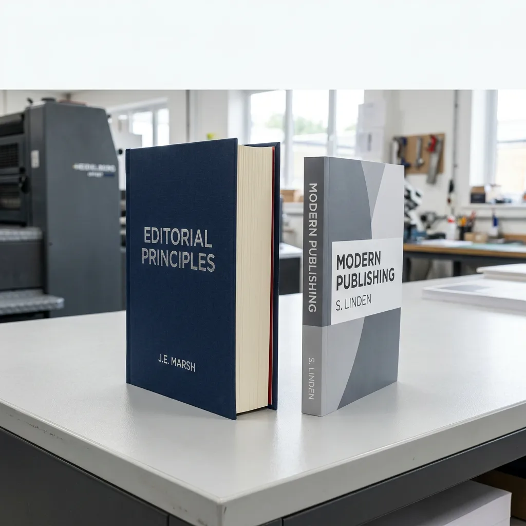 A casebound hardcover book beside a perfect-bound paperback book
