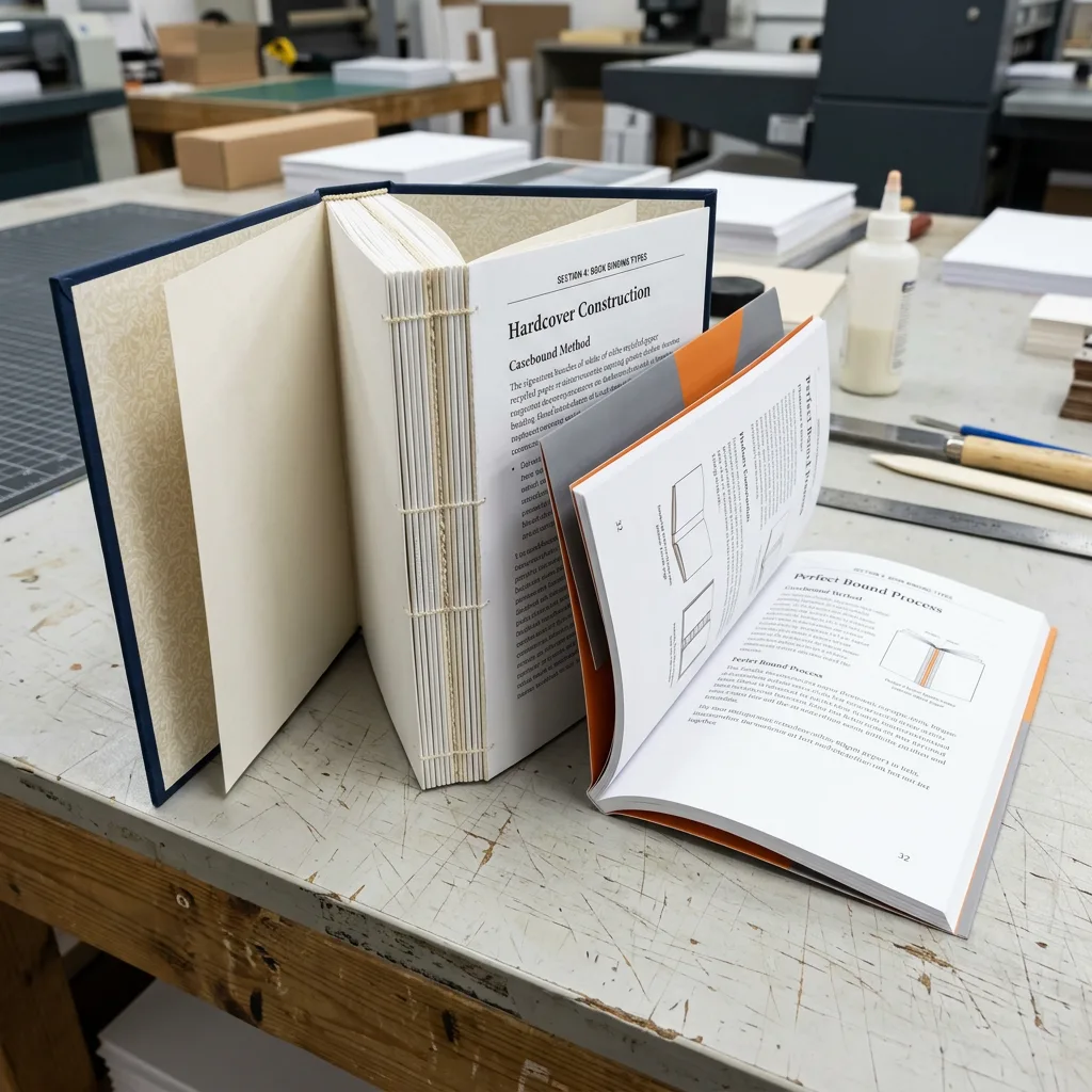 Hardcover case binding and paperback binding construction