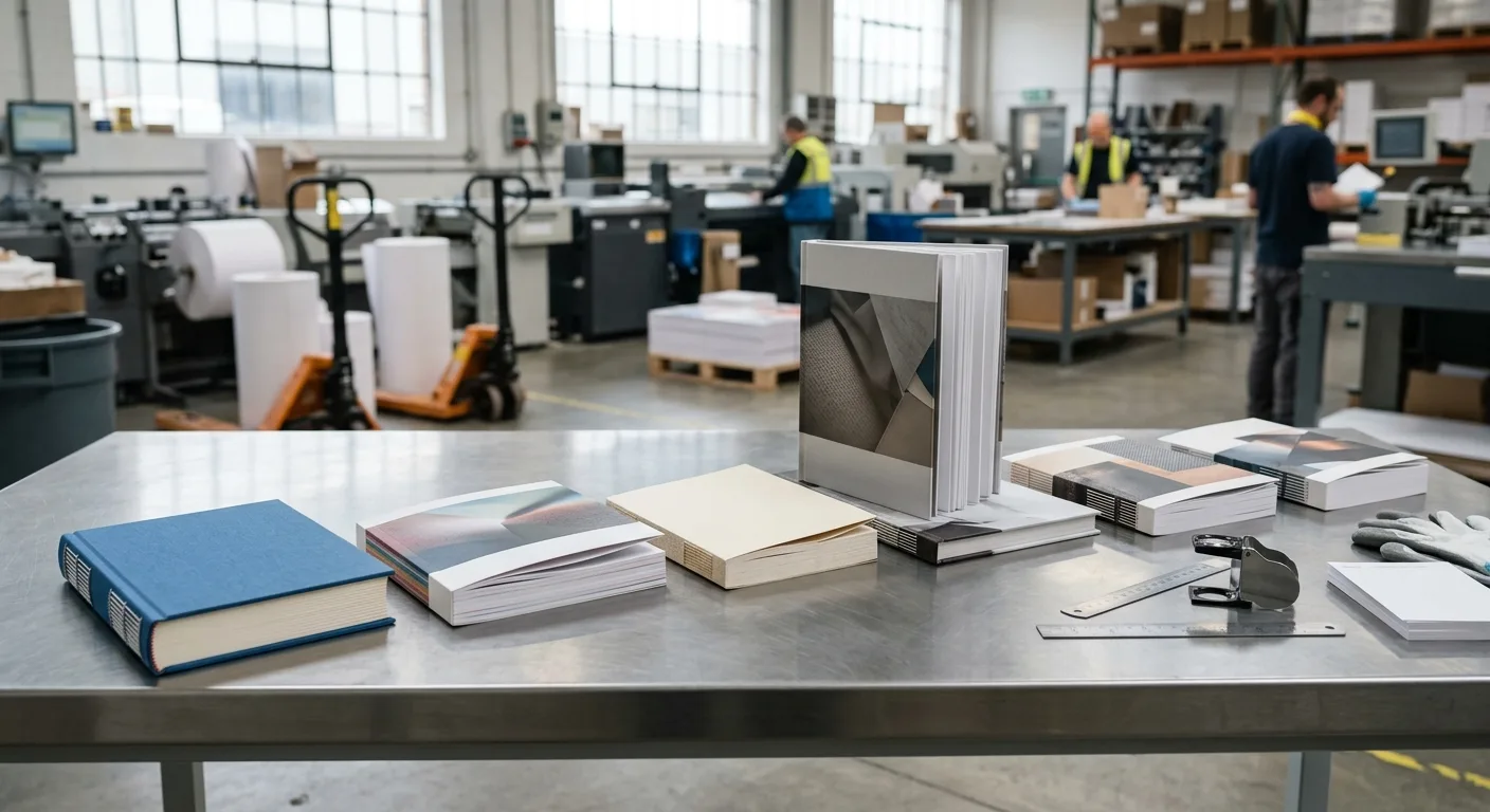 Different custom book formats being inspected for printing cost and production specifications
