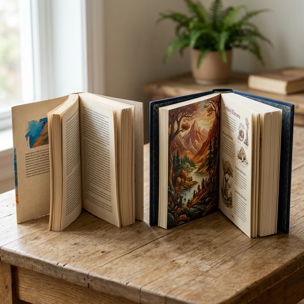Paperback and hardcover book formats with different construction details