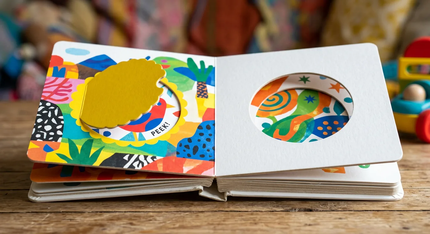 Interactive board book with flap and die-cut detail