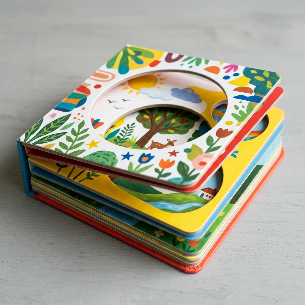 Layered die-cut windows in an interactive board book