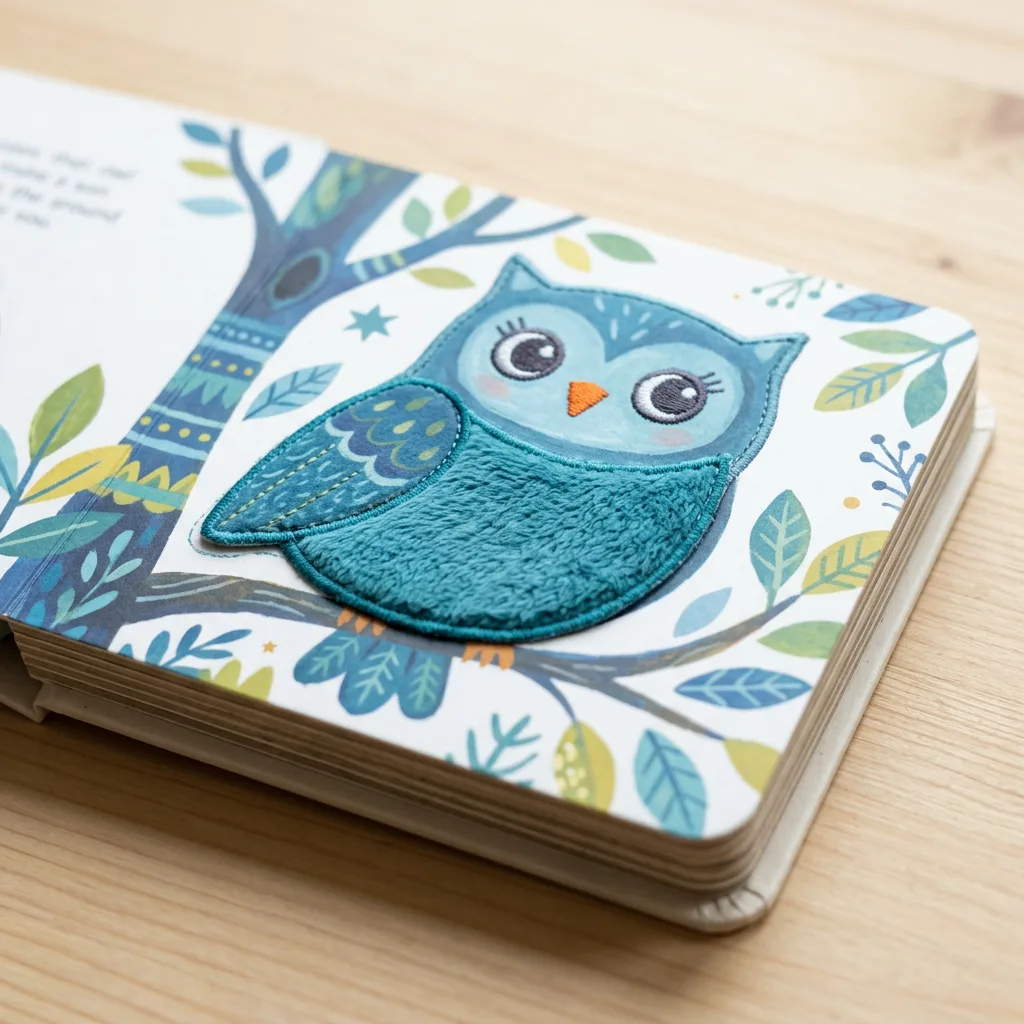 Touch-and-feel fabric patch on an interactive board book page