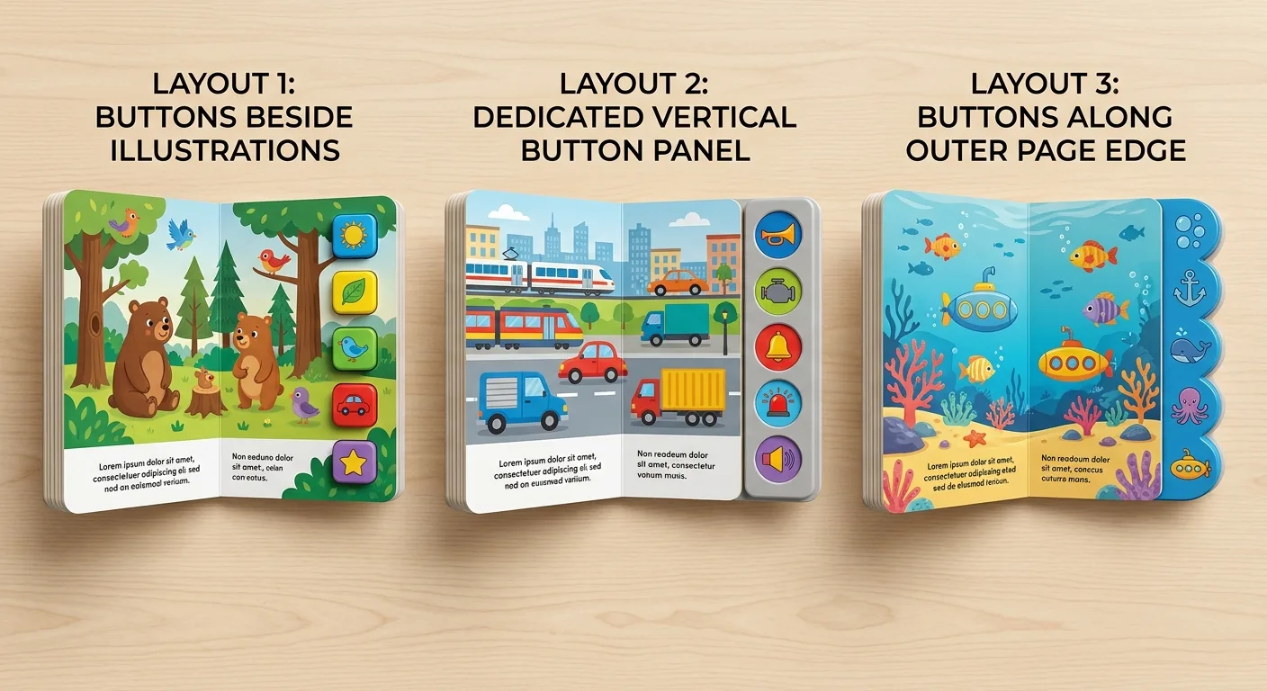 Examples of different sound book button placement options