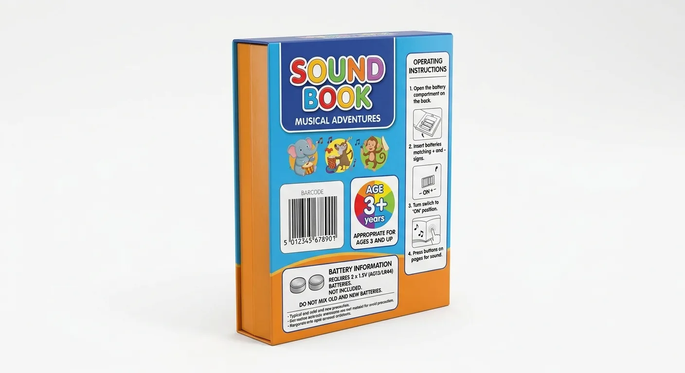 Label and product information areas on sound book packaging