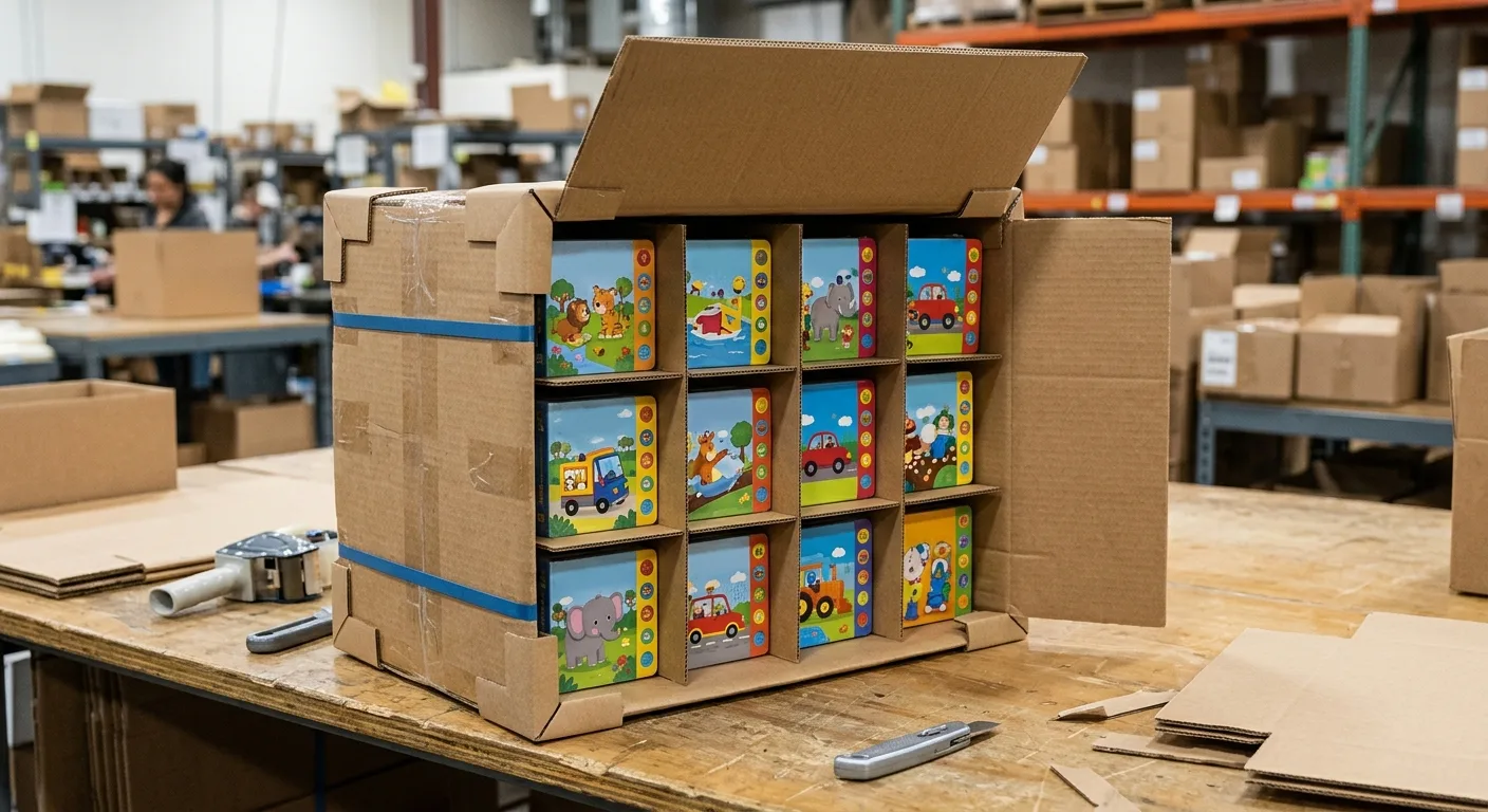 Sound books secured inside a master shipping carton