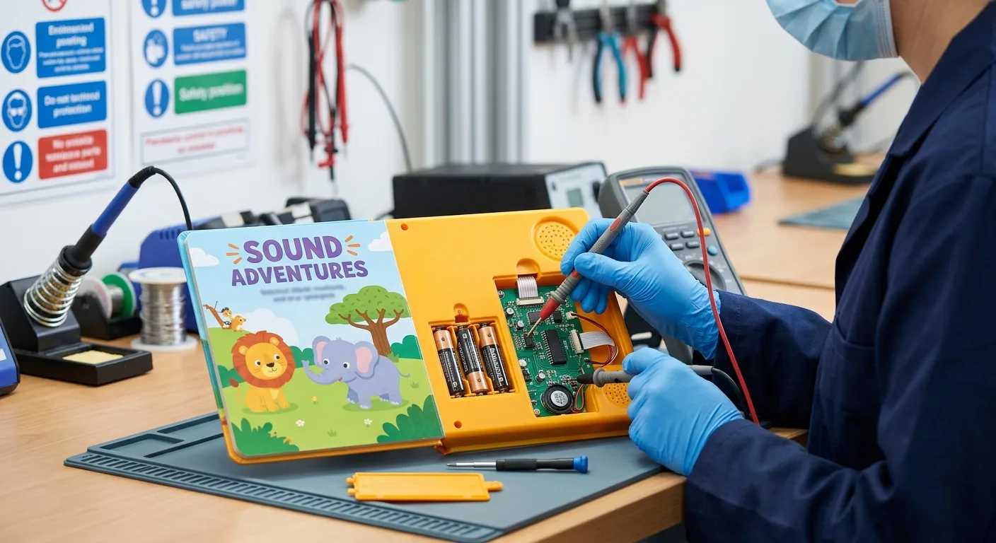 Quality inspection of a sound book battery compartment and electronic module