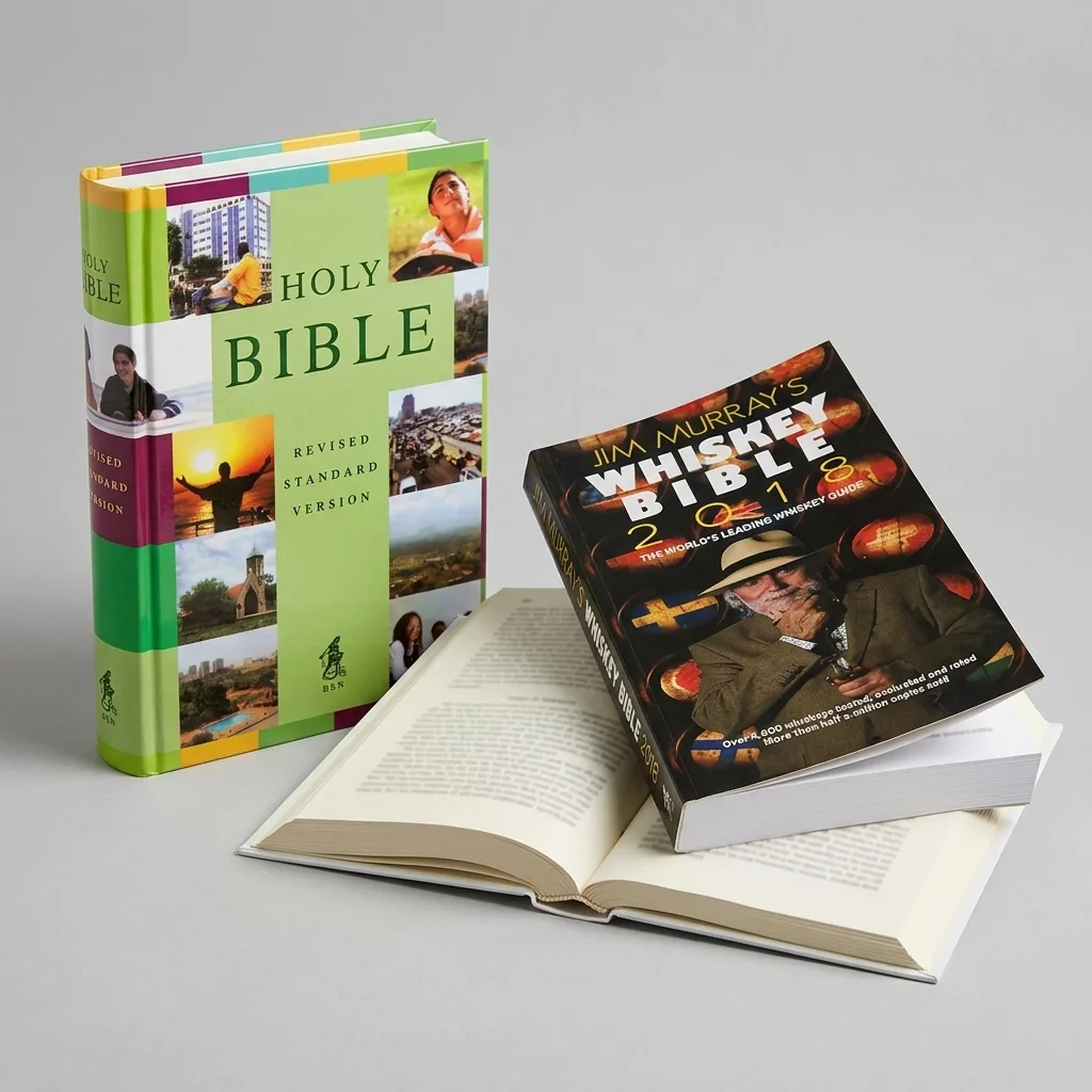 Perfect bound and casebound Bibles displayed for a comparison of Bible binding options