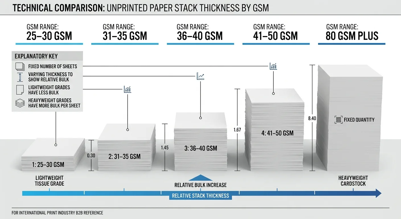 Visual comparison of indicative Bible paper weight ranges