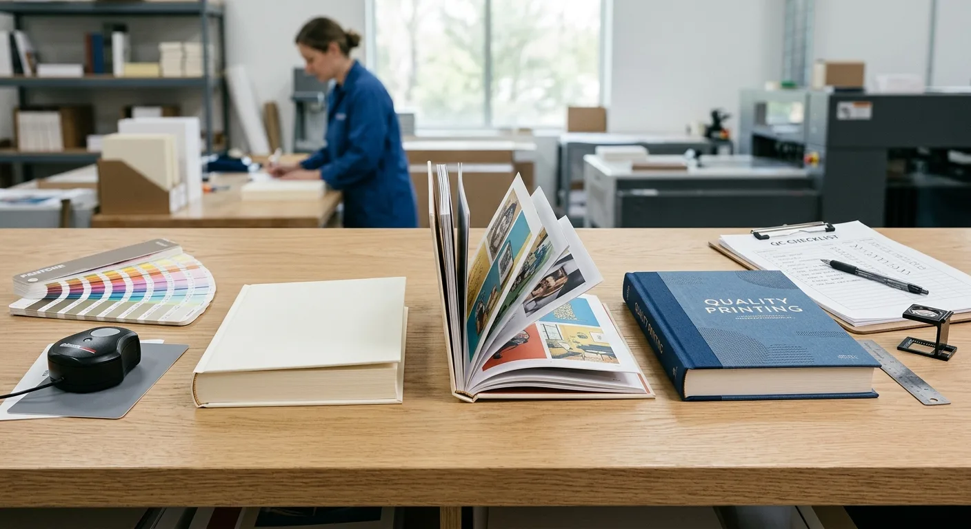 Book dummy, print proof and press sample arranged for comparison