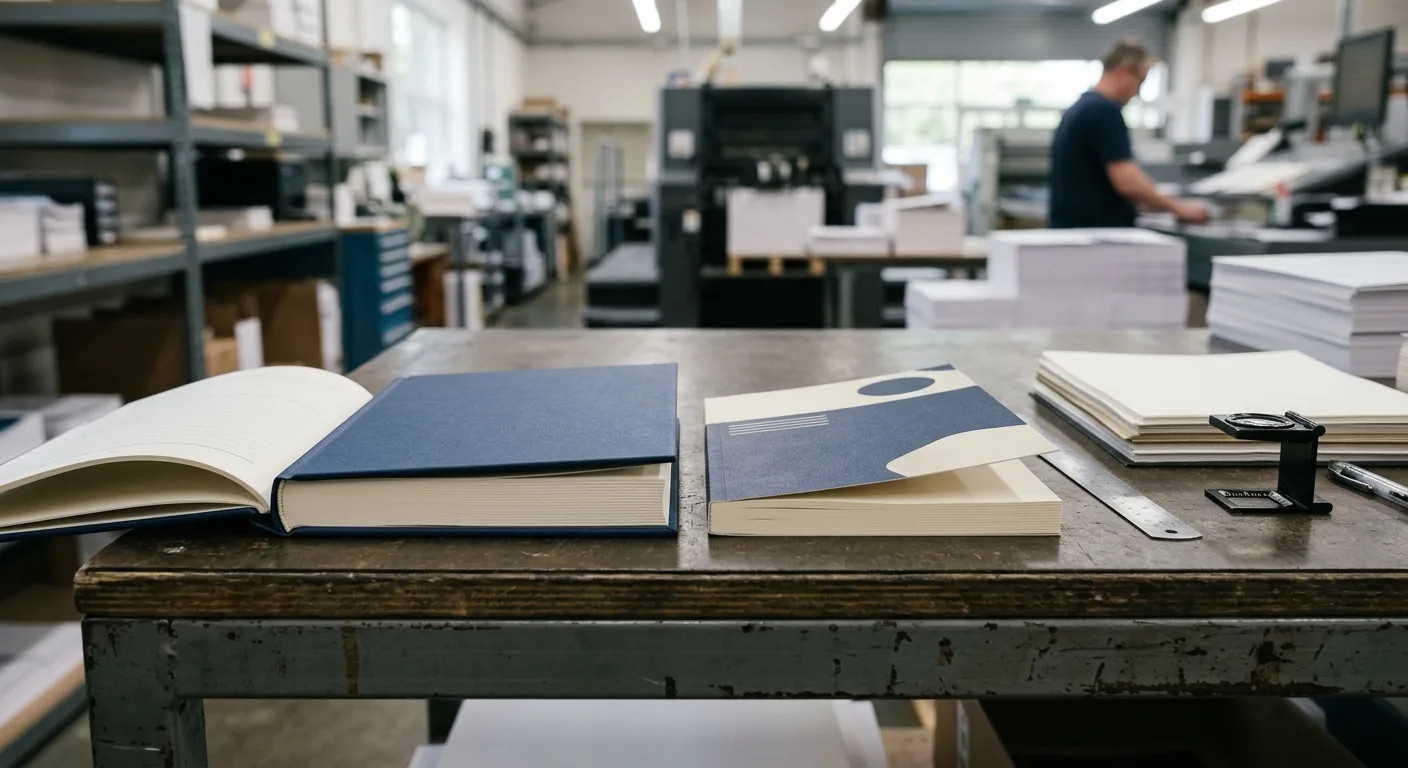 Finished book press sample inspected for materials, binding and finishing