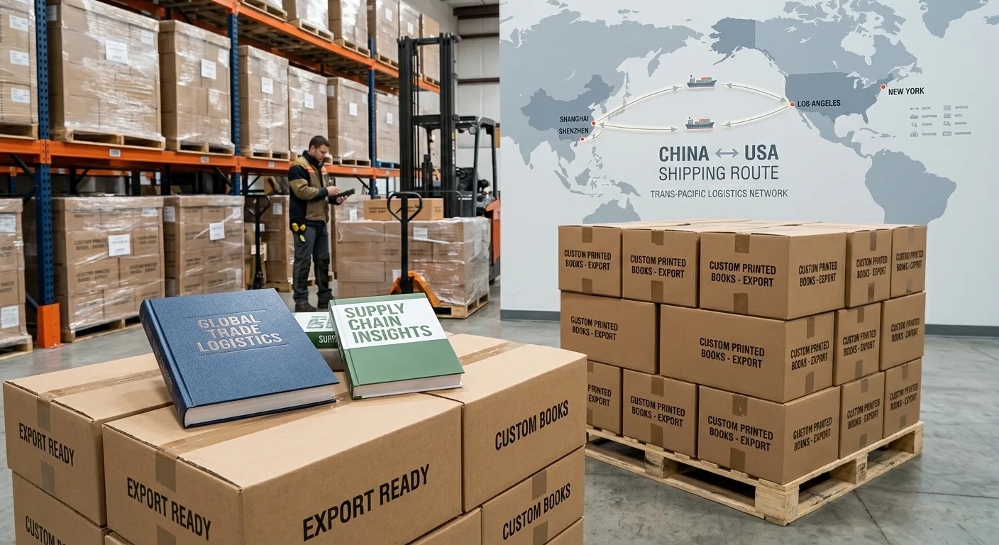 Packed printed books prepared for shipping from China to the USA