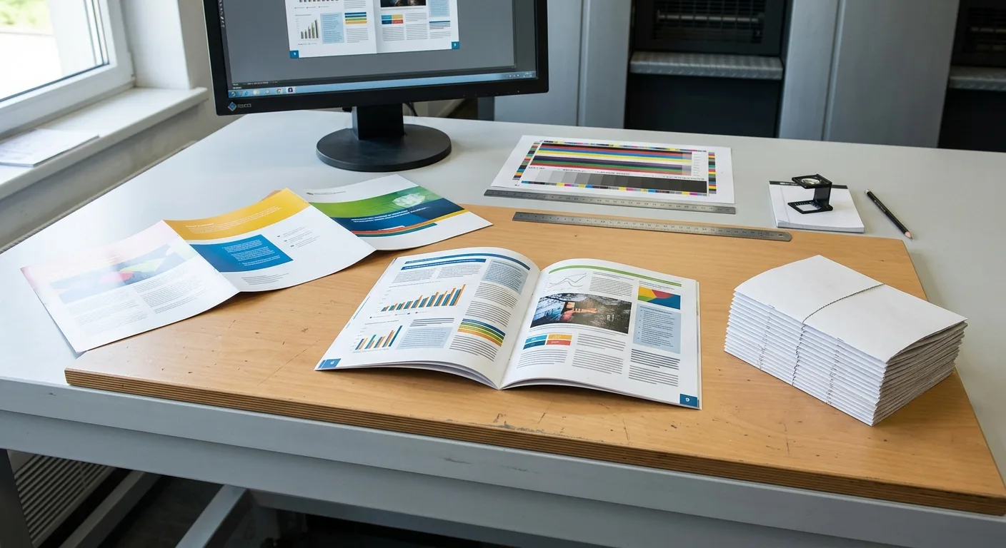 Open booklet and folded sheets used to plan the total booklet page count