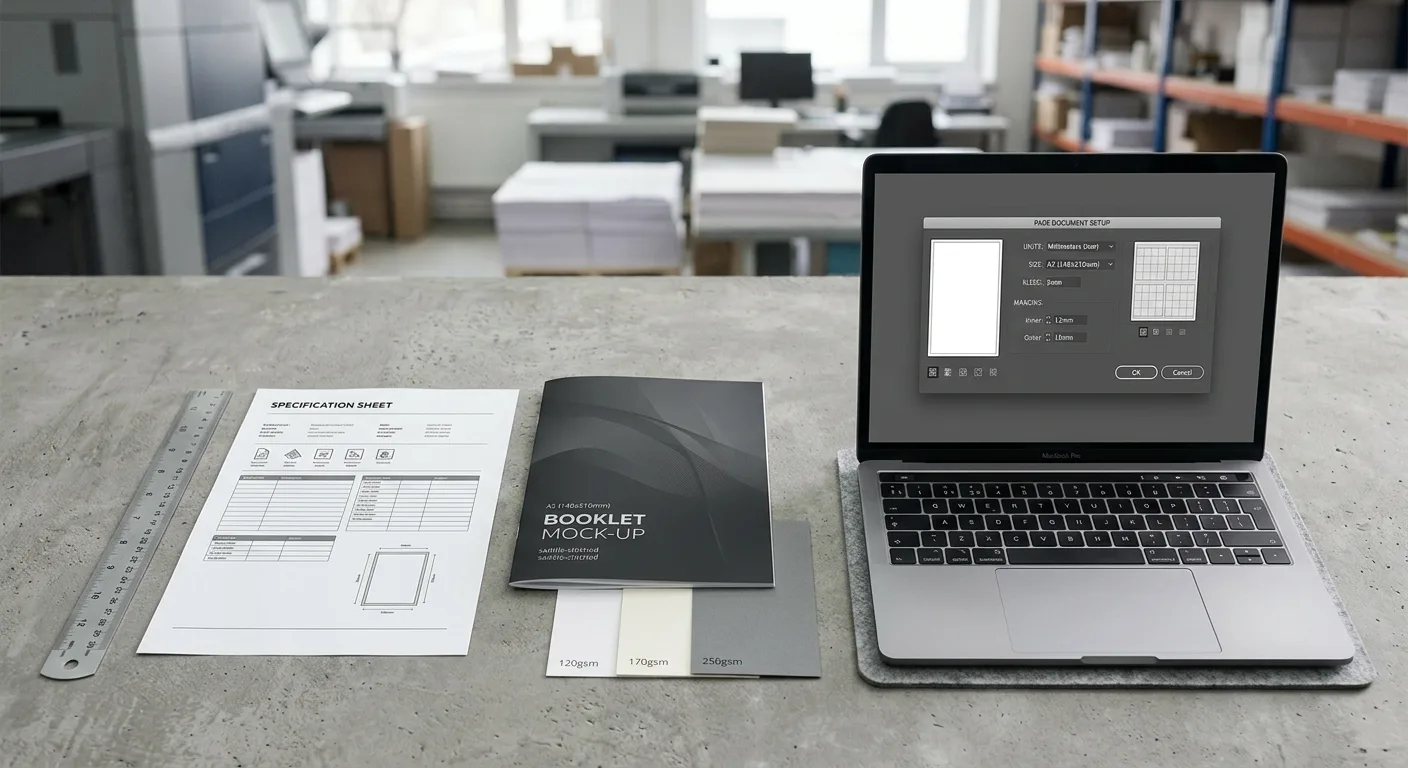 Printing specifications and finished size planning for a saddle stitch booklet