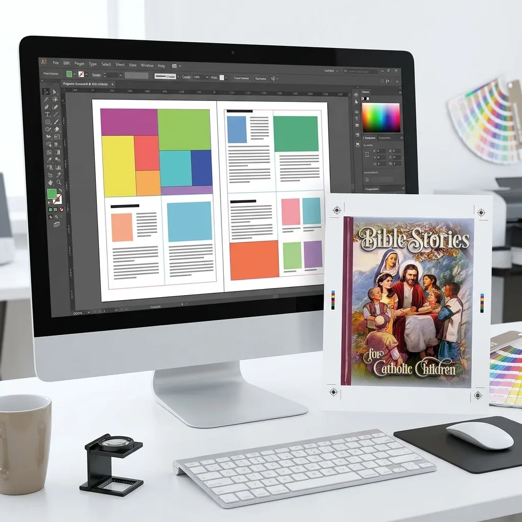 Children's Bible story book with proof pages and prepress artwork setup