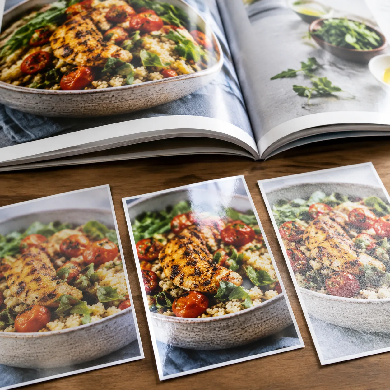 Cookbook paper samples comparing coated and uncoated surfaces