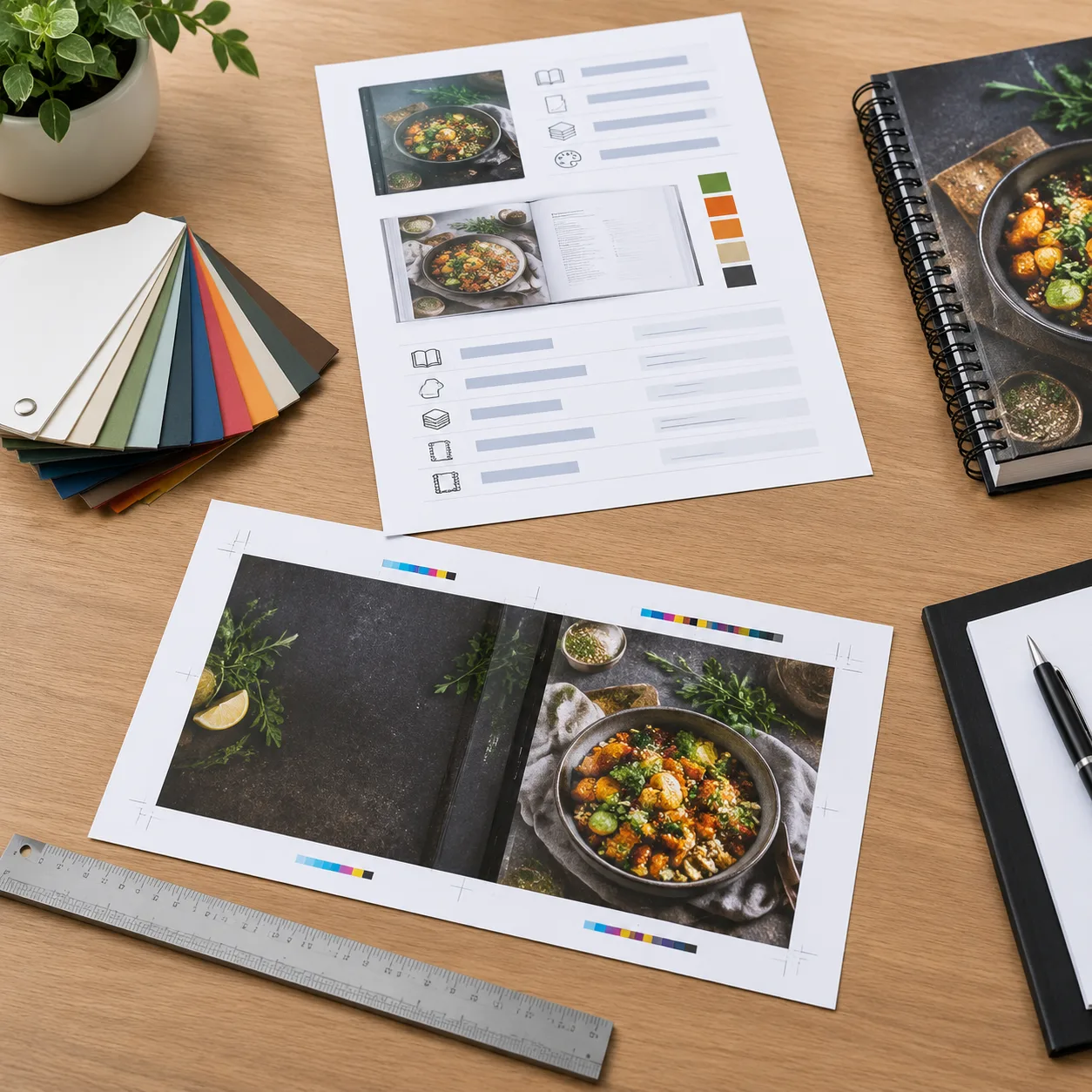 Cookbook printing samples and specification materials prepared for quotation