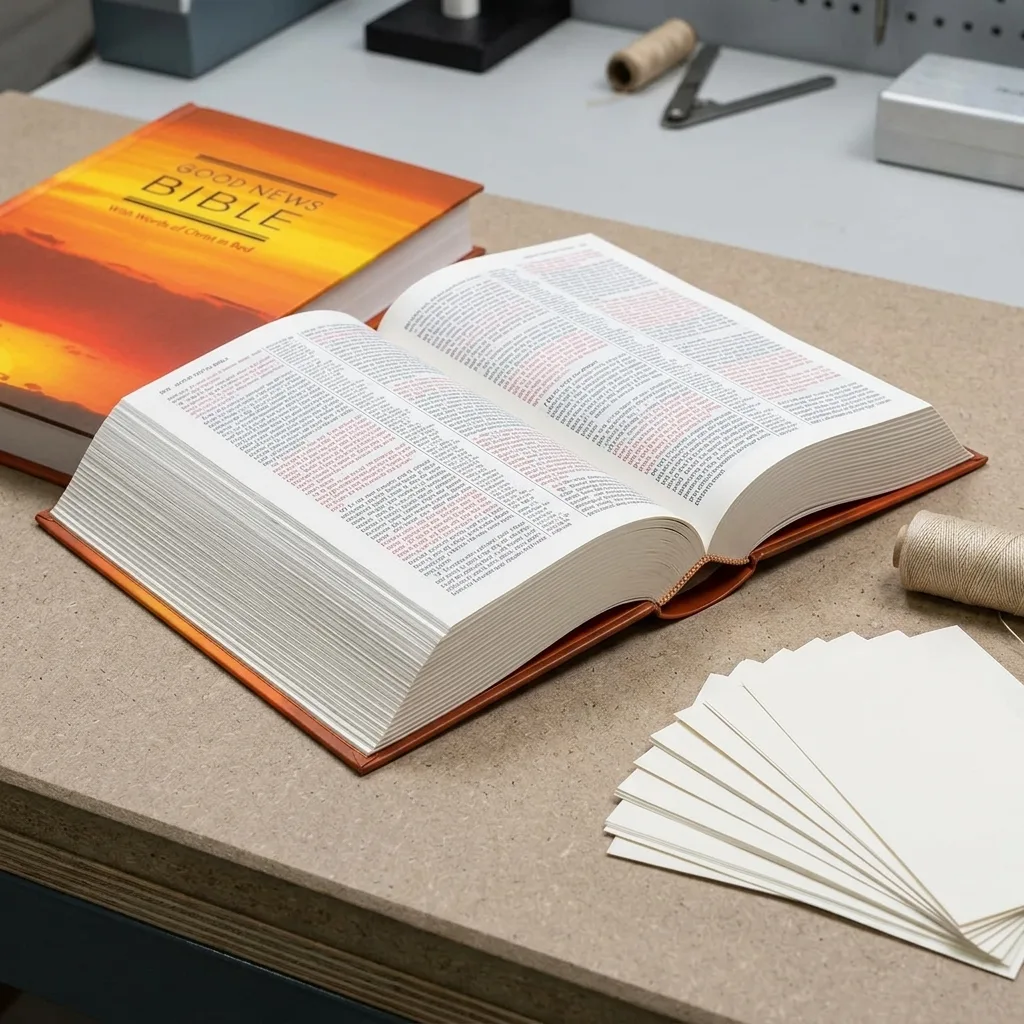 Casebound Bible with thin-paper and binding material samples
