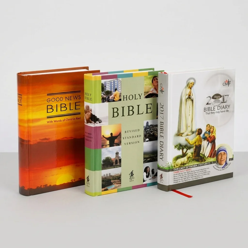 Three hardcover and casebound Bible cover options compared side by side