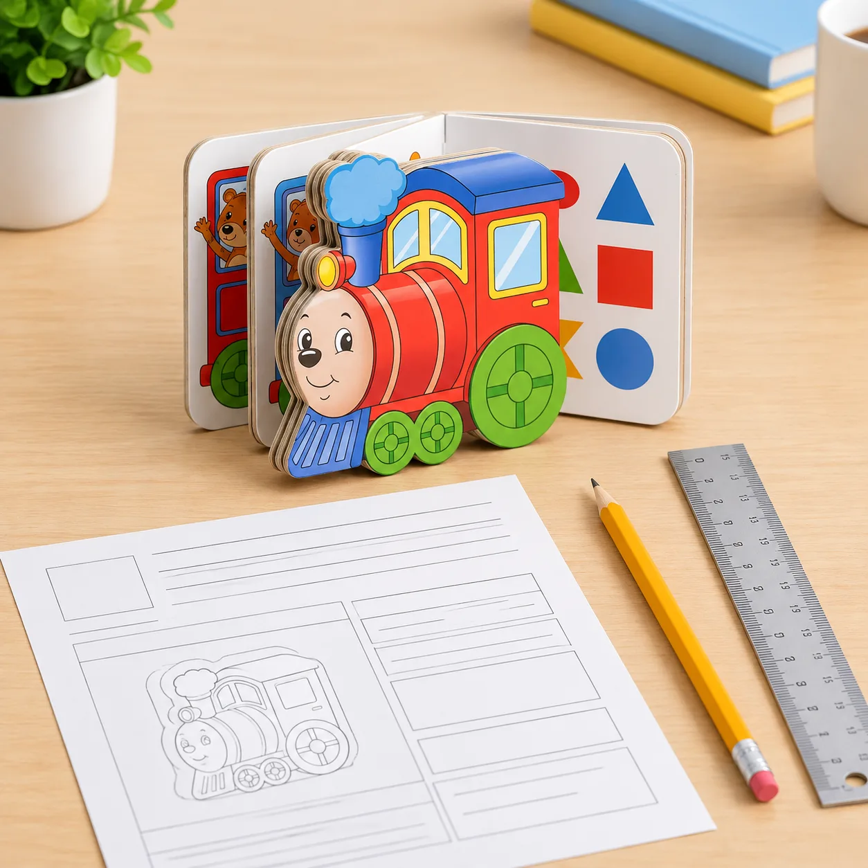 Shaped board book with blank quotation brief and measuring ruler
