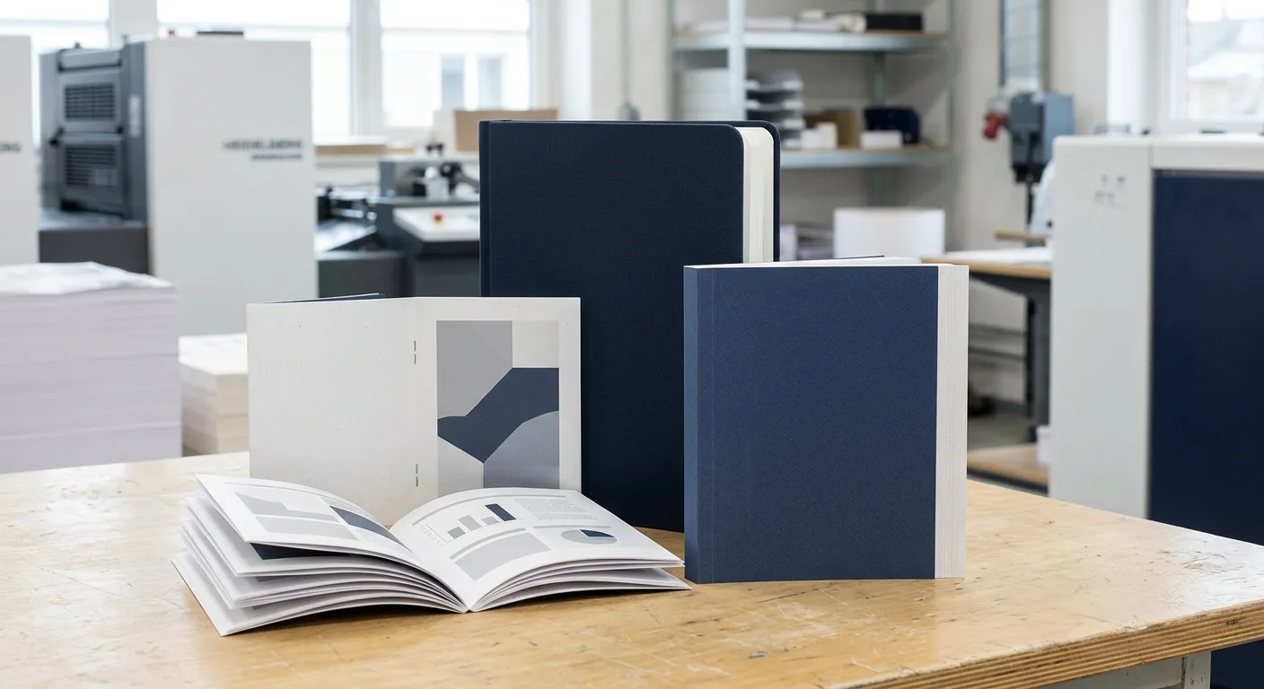Different booklet binding methods including saddle stitch and perfect binding